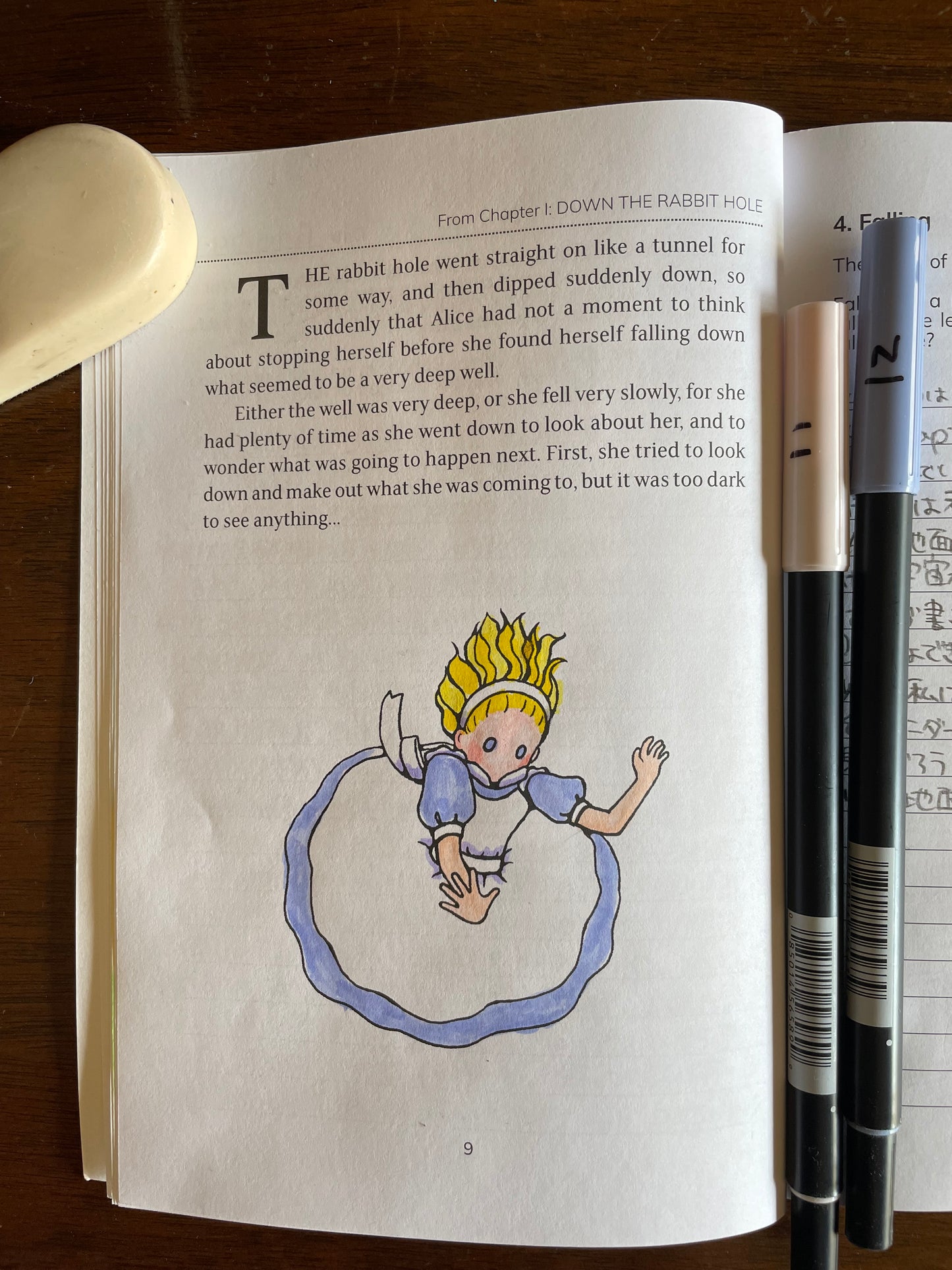 A sample page of The Alice Journal, colored with markers
