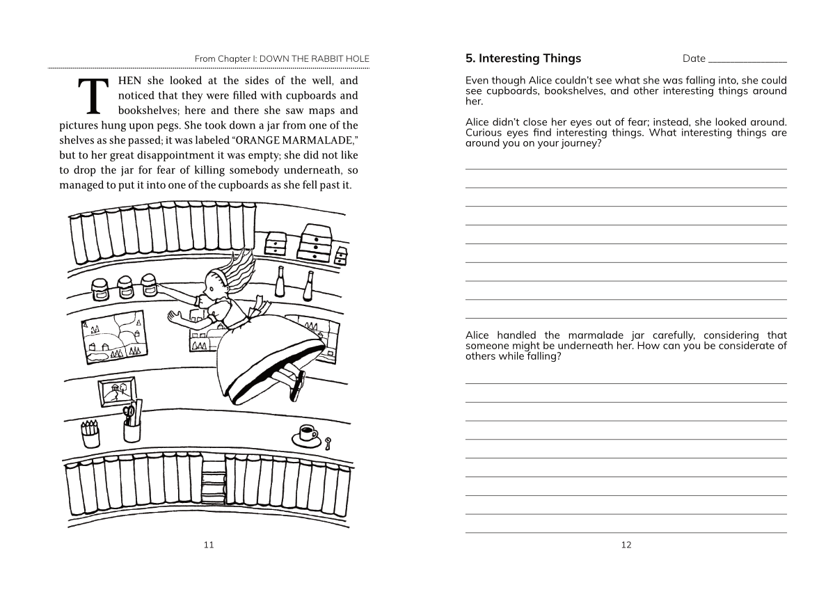 Sample spread pages of The Alice Journal. 